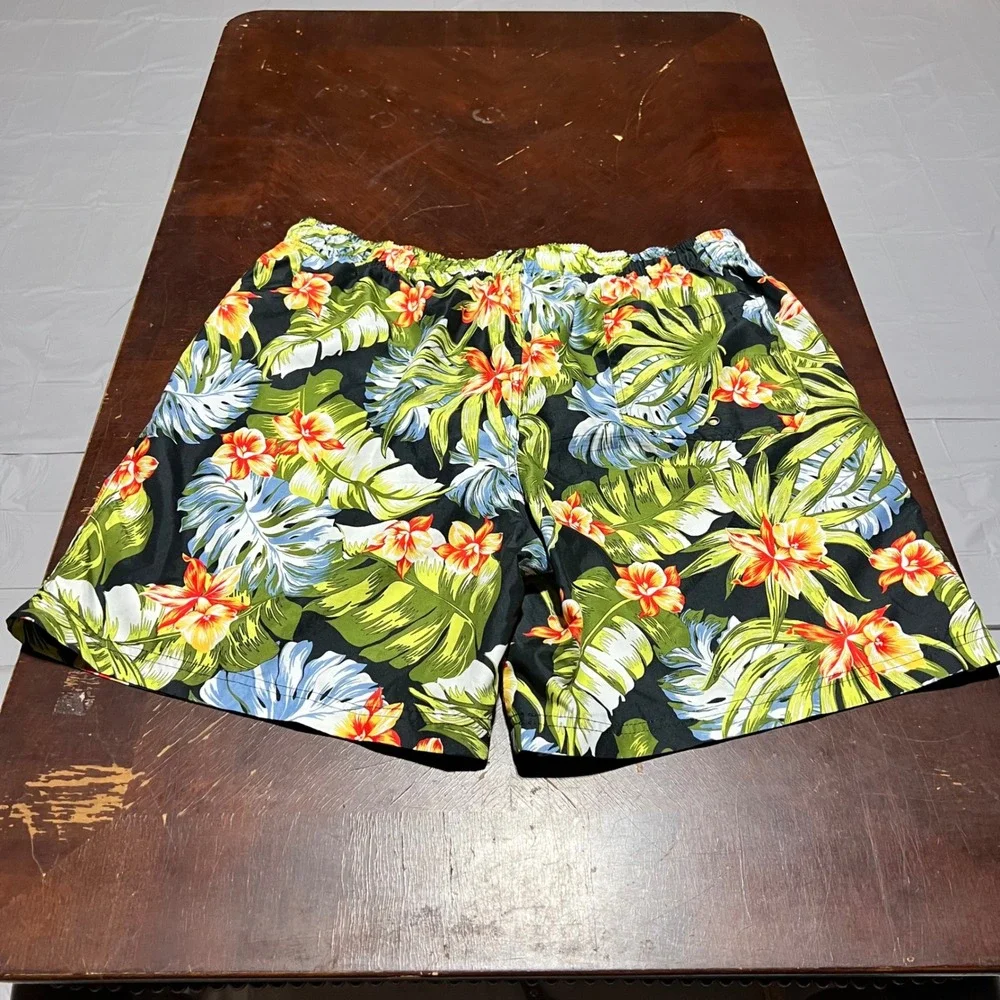 OP Ocean Pacific Mens XL Tropical Floral Swim Trunks Black Green Y2K OM26331Y